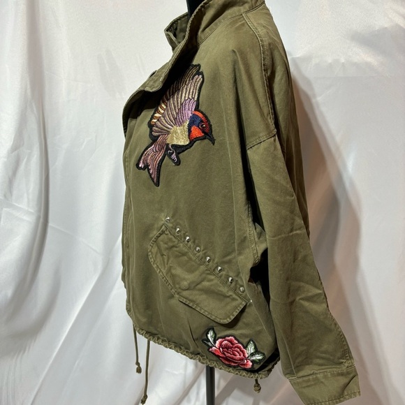 H&M Women's Olive Embroidered Patch Utility Jacket Size M - Picture 6 of 15
